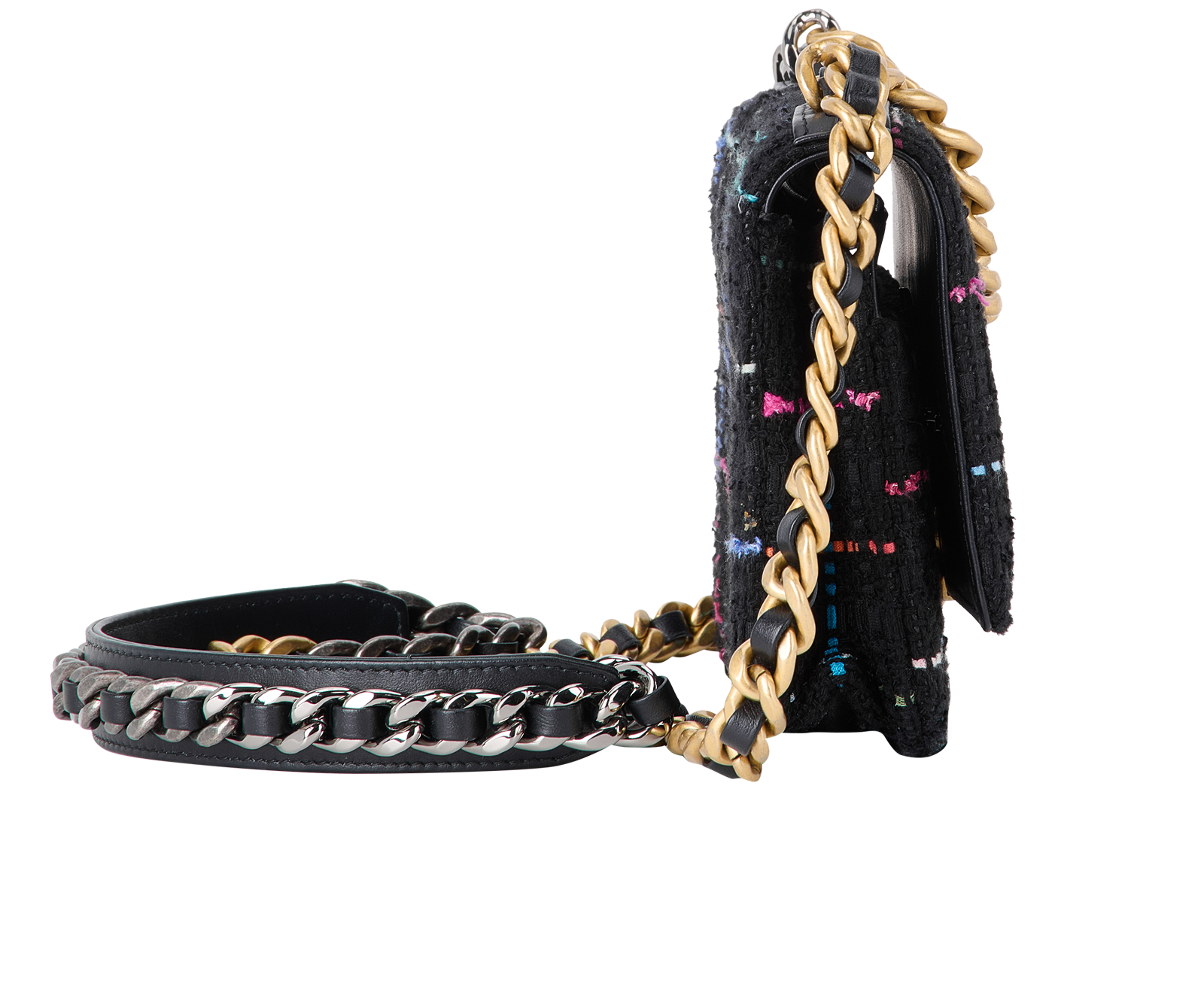 19 Wallet On Chain, &pound;1,800, Handbags, Black/Blue/Green/Pink/White/Yellow, Leather/Tweed, Side view